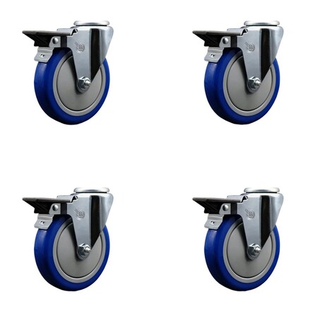 Service Caster 5'' Blue Poly Wheel Swivel Bolt Hole Caster Set with Posi Lock Brakes, 4PK SCC-BH20S514-PPUB-BLUE-PLB-4